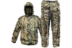 RUNPON Upgrade Ghillie Suit Outdoor 3D Lifelike Super Lightweight Hooded Camouflage Clothing Jungle Woodland Hunting Shooting