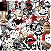 50PCS Gothic Vintage Stickers Dark Medieval Aesthetic Clear Scrapbook Stickers Black Red Skull Raven Bat Rose Waterproof Decals for Journaling Laptop DIY Craft