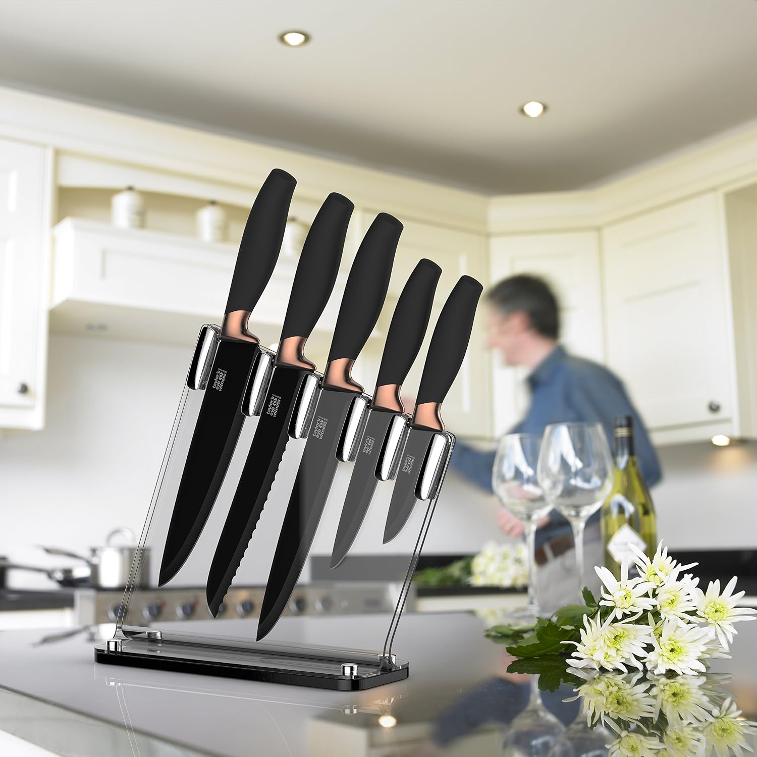 5pc Kitchen Knife Set & Block - Image 4