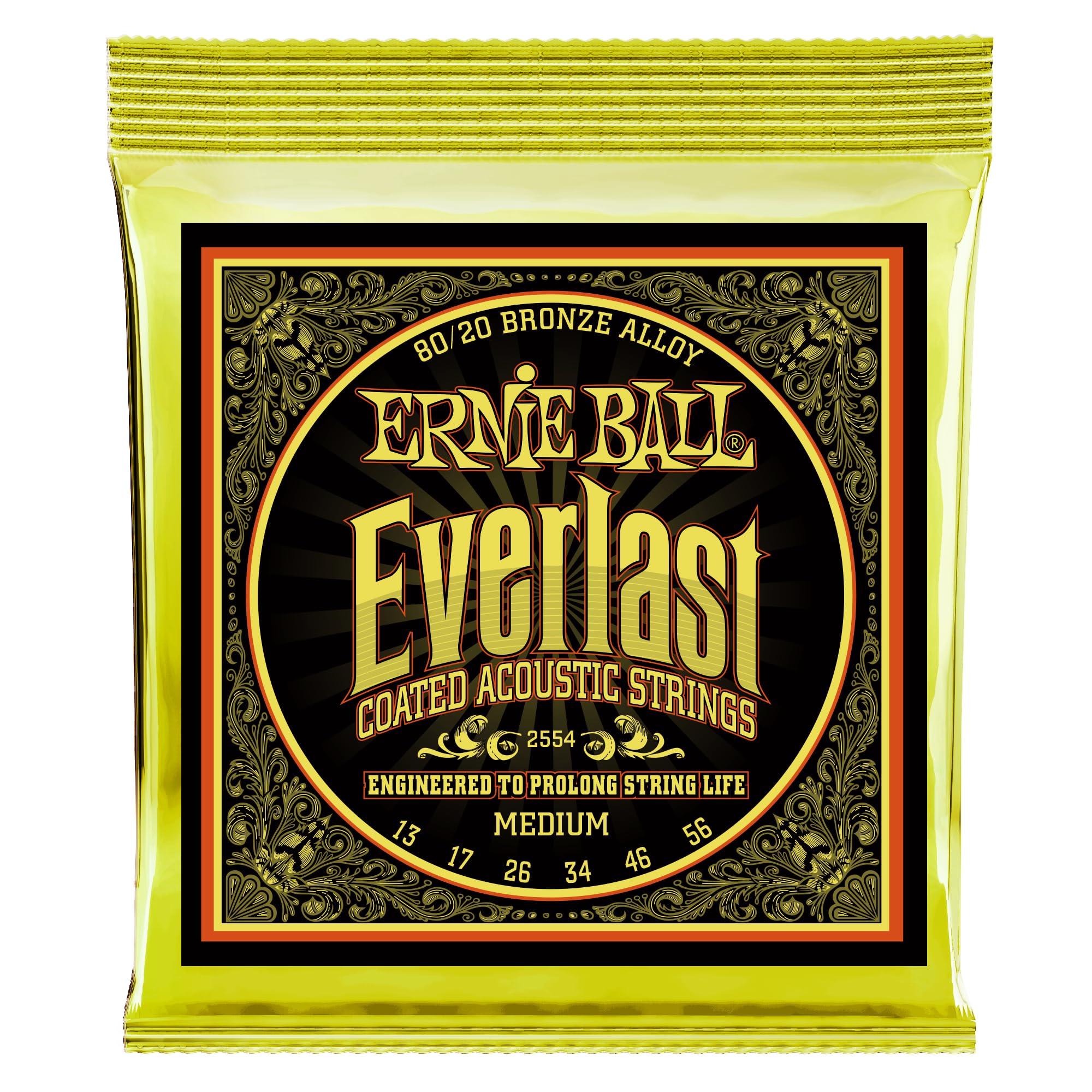 Ernie Ball Everlast Medium Coated 80/20 Bronze Acoustic Guitar Strings - 13-56 Gauge