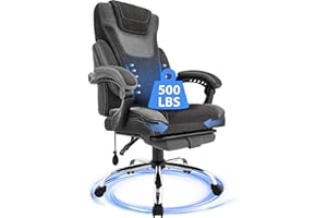 KRESTLUX Big and Tall Office Chair with Footrest, Ergonomic Executive Desk Chair with Extra Wide Seat, Adjustable Lumbar Support, High Back&Padded Armrests, Reclining Fabric Computer Chairs, BlackGrey