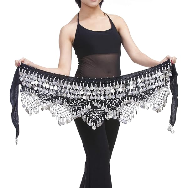 Amazon.com : Belly Dance Hip Scarf Bellydance Outfit Silver  display picture 3
