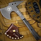 NedFoss Eagle 13" Tactical Tomahawk Survival Gear Axe with Spike, Full Tang | Survival Axe with Leather Sheath, Titanium Coated Blade, Viking Tomahawk for Camping Survival, Outdoor Gifts for Men Dad