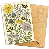Podagree Bee and Flower Greeting Card – Illustrated Bumblebee and Floral Design, Perfect for Birthday, Friendship, Get Well, or Spring Celebrations – 8x5.3 Inch with Envelope