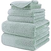 POLYTE Oversize, 60 x 30 in., Quick Dry Lint Free Microfiber Bath Towel Set, 6 Piece (Green)