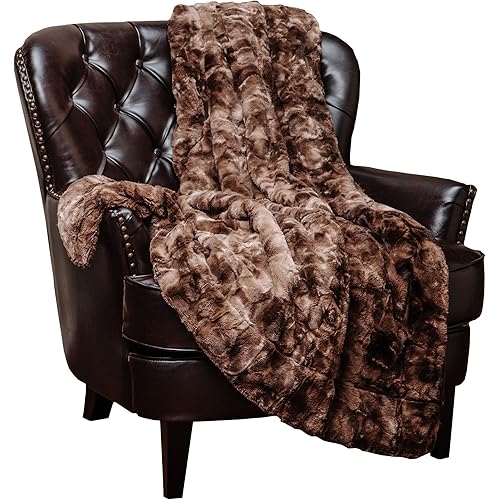 Chanasya Fuzzy Faux Fur Throw Blanket - Light Weight Blanket for Bed Couch and Living Room Suitable for Fall Winter and Spring (60x70 Inches) Chocklate