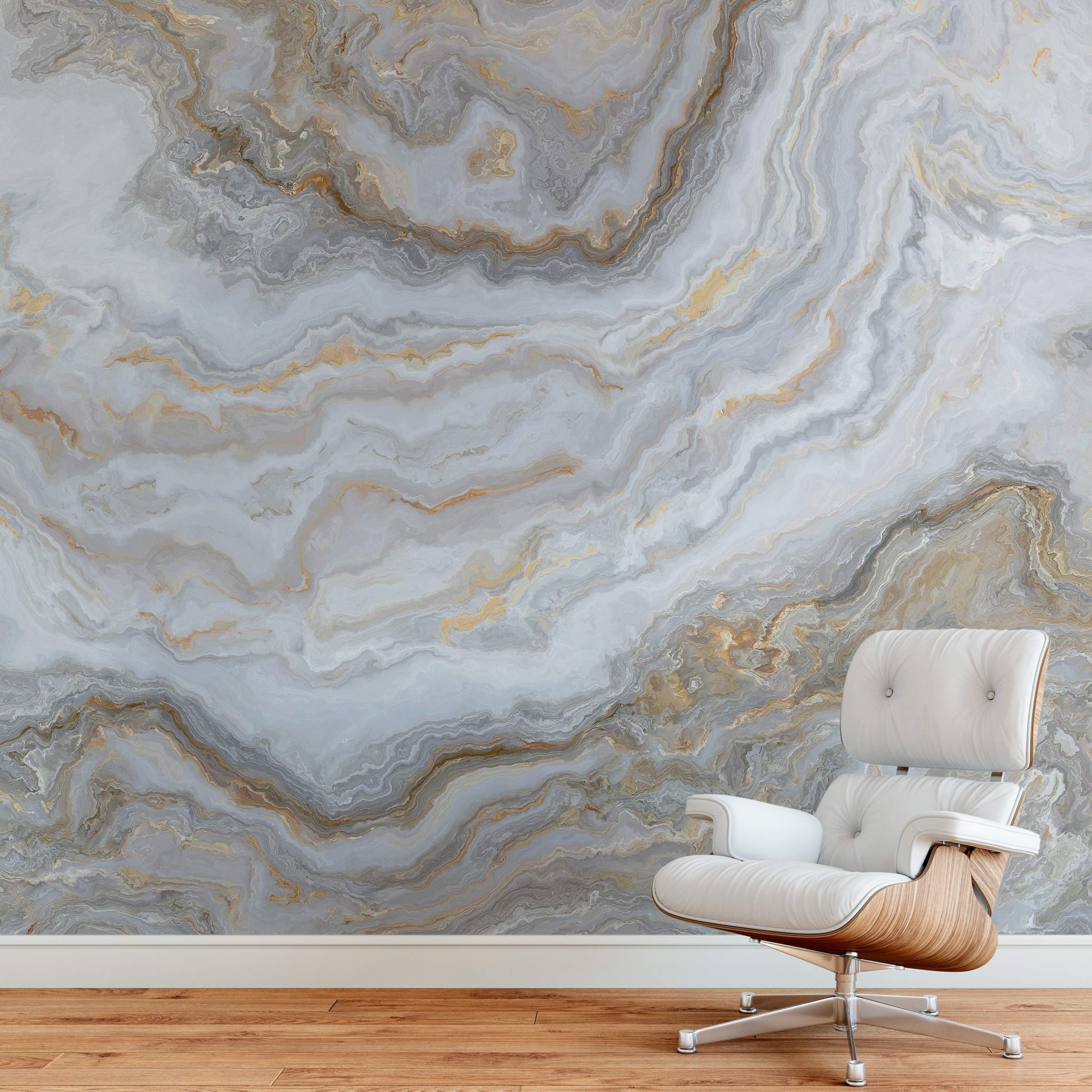 White Marble Stone Granite Slate Peel and Stick Wallpaper | Removable Wall Mural #6180 (9ft H X 8ft W)