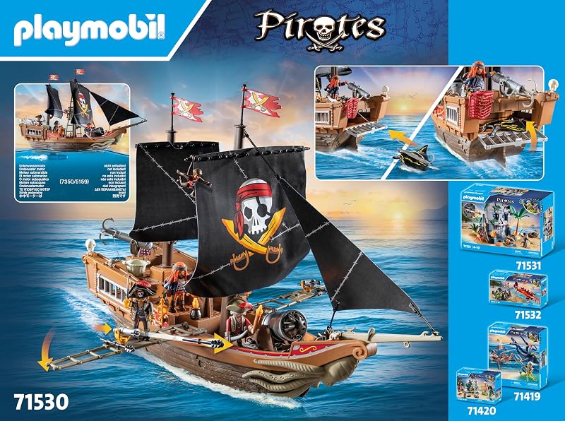 71530 Bateau Pirates - Prenez Le Large et embarquez pour Une Chasse au trésor en mer aux côtés des Pirates - Comprenant des canons, des projectiles et Un Ancre - Pirates - Dès 4 Ans