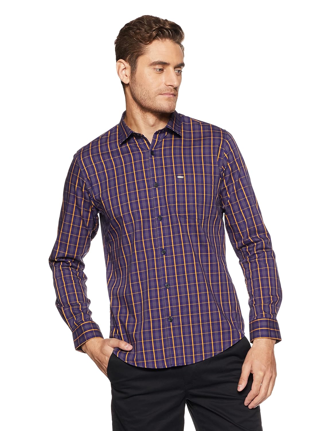 peter england men's checkered slim fit casual shirt