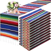 Tegeme 12 Pcs Mexican Table Runners 14 x 84 Inch Cotton,Elegant Style | Large Boho Rainbow Serape Table Runner for Cinco De Mayo Day of The Dead Fiesta Party Decoration