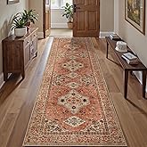 Tangsoo 2.6x8 Washable Runner Rug for Hallways, Non Slip Vintage Runner Rug, Soft Low Pile Long Rug Runner, Print Distressed Terracotta Carpet Runners for Kitchen Bedroom Entryway Bathroom Living Room