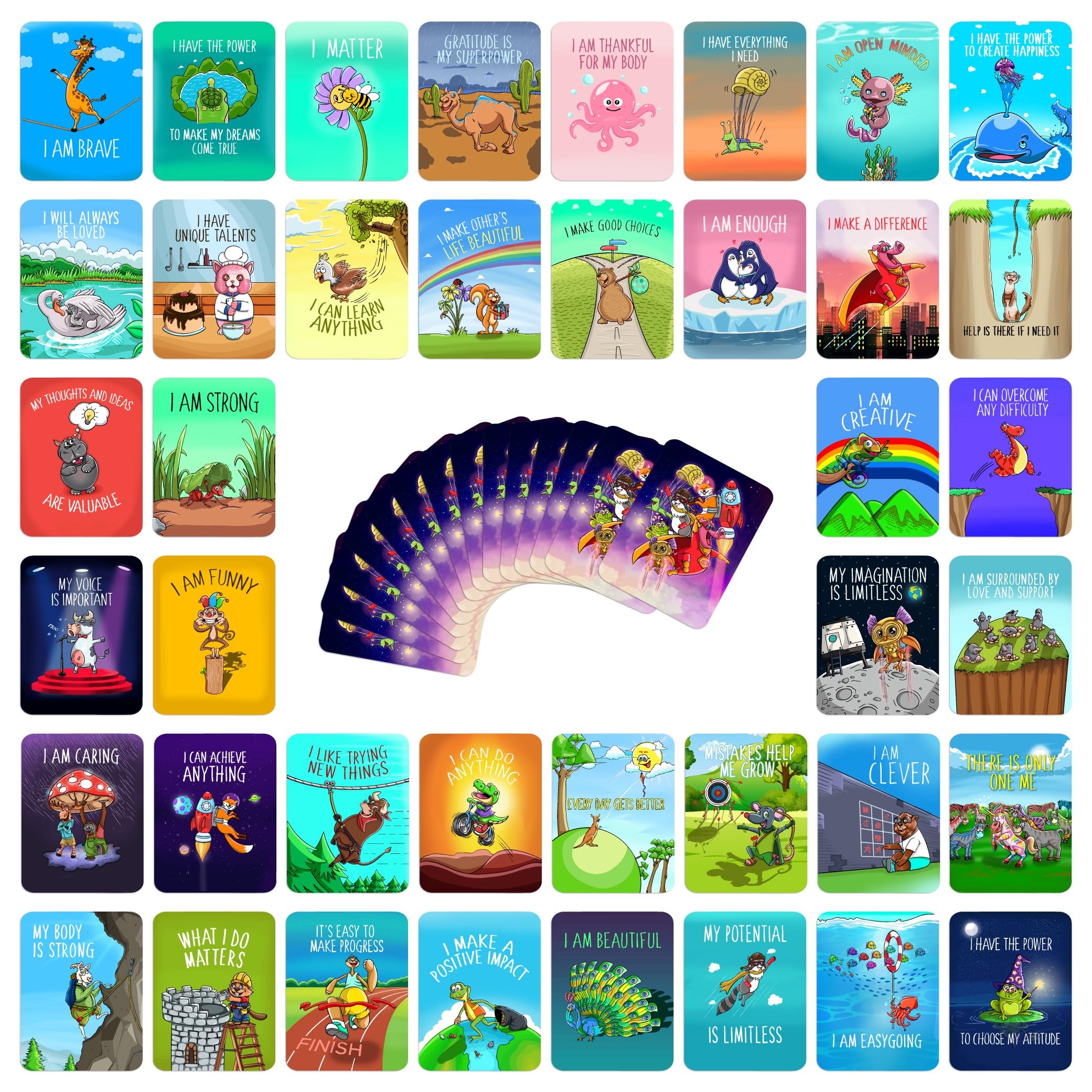 Photo 1 of 45 Affirmation Cards for Kids - Premium Edition – 3x4 in – incl. Wooden Stand – Conversation Notes for Children and Toddlers – Mindfulness, Social Skills, CBT Therapy – Lunch, School Counselors, Teachers, Parents