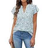 Blooming Jelly Womens White Blouse V Neck Ruffle Sleeve Flowy Shirts Dressy Casual Cute Summer Tops