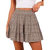 Caracilia Womens Mini Skirt Skorts Flowy High Waisted Ruffle Tiered Casual Summer Beach Short Skirts Built-in Shorts 2026