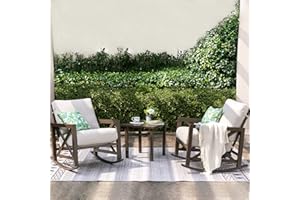 NATURAL EXPRESSIONS Rocking Bistro Set, 3 Piece Outdoor Patio Conversation Furniture Set with 2 Rockers and 1 Metal Coffee Table with Thick Cushions,2 Pack Patio Chair Covers Waterproof