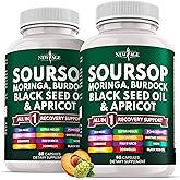 Soursop Supplement - Moringa, Sea Moss, Black Seed Oil, Berberine, Turmeric, Apricot, Quercetin, Greens, Bitters, Boswellia, Bitter Melon, Burdock Root - 120 Capsules