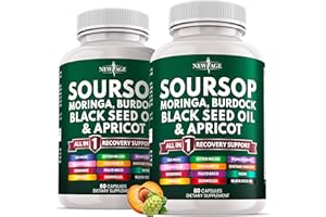 NEW AGE Soursop Supplement - Moringa, Sea Moss, Black Seed Oil, Berberine, Turmeric, Apricot, Quercetin, Greens, Bitters, Boswellia, Bitter Melon, Burdock Root - 120 Capsules