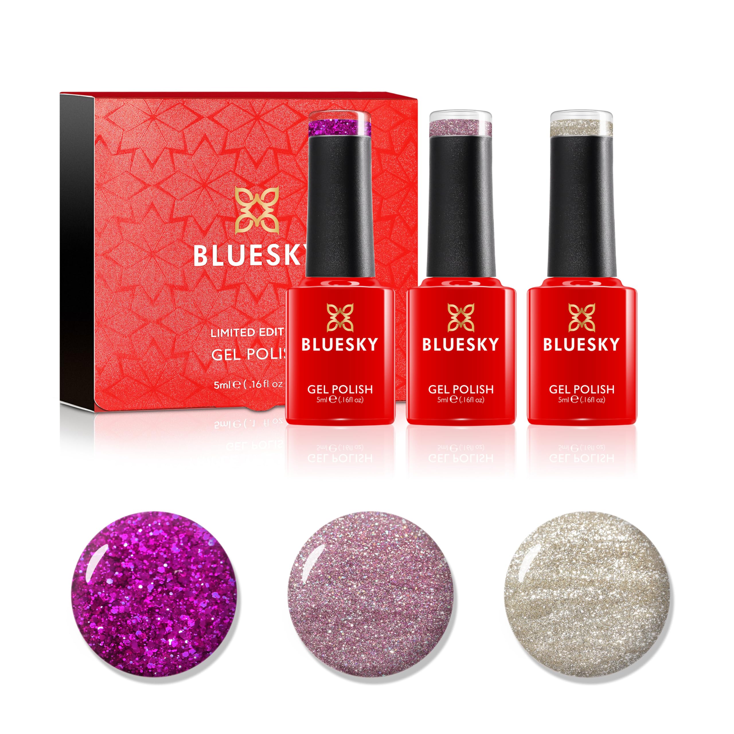 Bluesky Gel Nail Polish Set, Wish List - 3 x 5 ml gel nail polishes - Silver, Purple, Glitter
