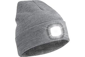 YMHB Unisex Beanie Hat with Light, USB Rechargeable LED Headlamp Hat Night Light Cap Christmas Stocking Stuffers Gifts for Men Dad Father Husband (Grey)