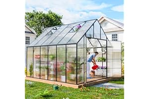 CDCASA 12x10x10 FT Greenhouse for Outdoors, Easy Assembly Large Aluminum Heavy Duty Polycarbonate Greenhouses Kit w/2 Vent Window, Swing Door, Walk-in Green House for Sunroom Patio, Backyard, Garden