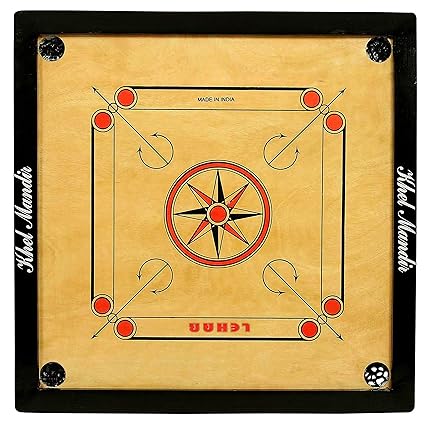 Gsi Khel Mandir Gloss Finish Carrom Board with Coins, Striker and Powder (Brown, (Practice 33 inch 8mm)
