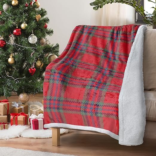 Amazon Com Red Green Buffalo Plaid Sherpa Throw Tv Blanket 50