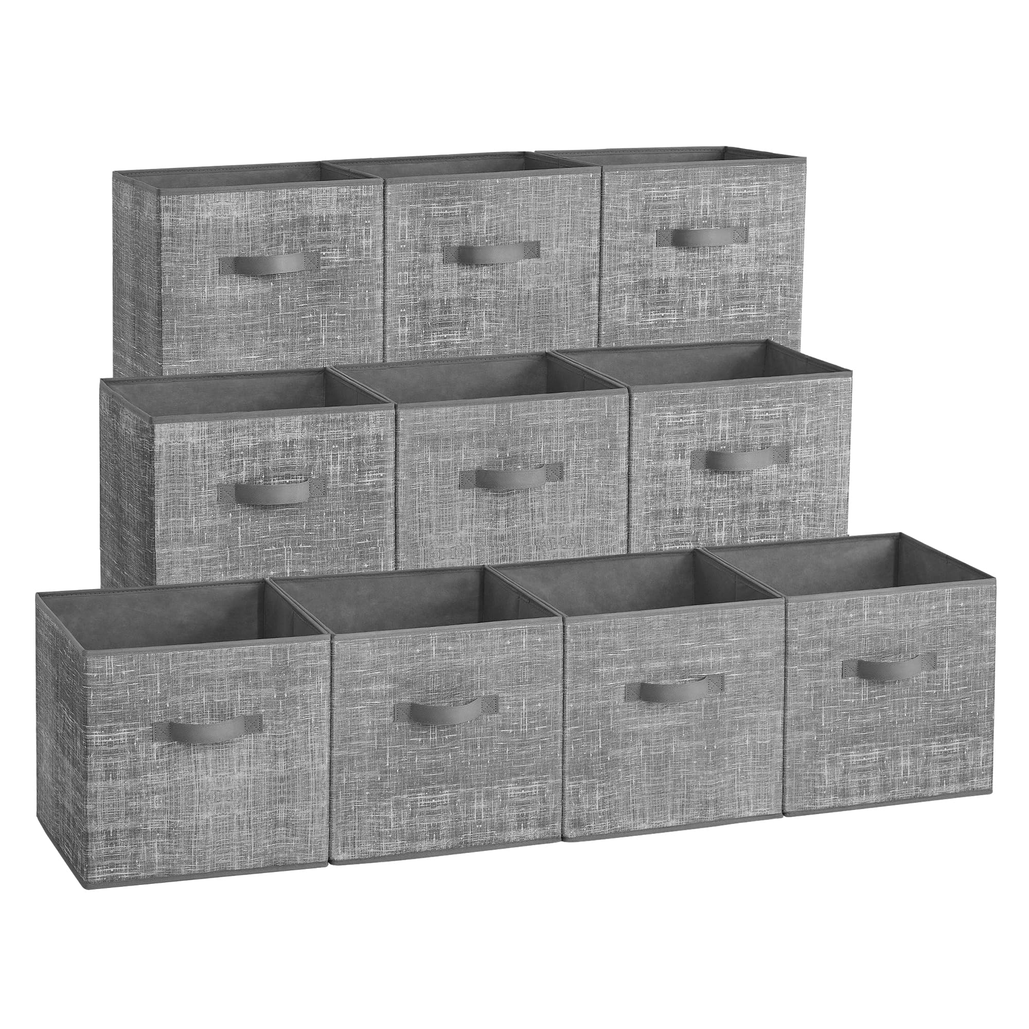 SONGMICS Storage Cubes, 13 x 13 x 13 Inches Non-Woven Fabric Bins with Double Handles, Set of 10, Closet Organizers for Shelves, Foldable, for Clothes, Cattail Gray UROB133G01 Image