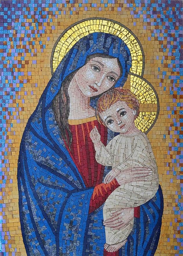 Mozaico Mosaic Icon Portrait of Virgin Mary Mosaic