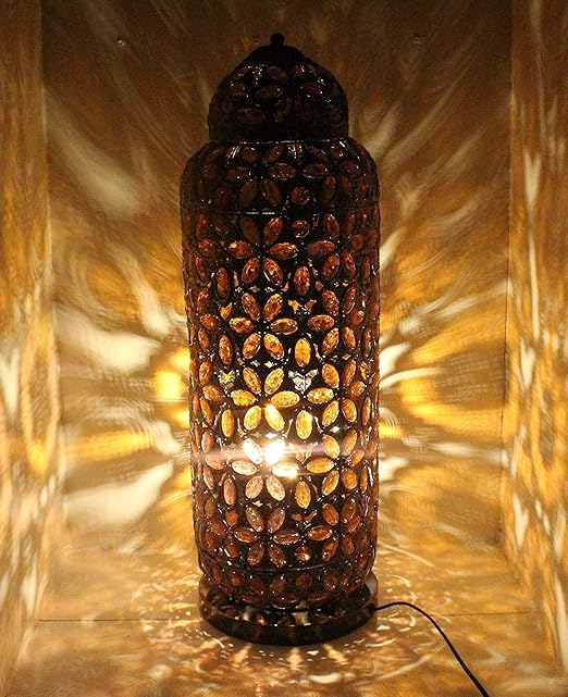Large Moroccan Floor Lamp 65cm x 20cm Stylish Cutwork Jeweled Floor