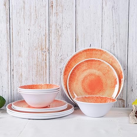 Amazon.com: Juego de vajilla de melamina rústica, 18 piezas ...