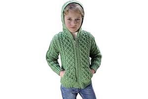 Aran Crafts Kid's Irish Cable Knitted Hooded Zip Cardigan (100% Merino Wool)