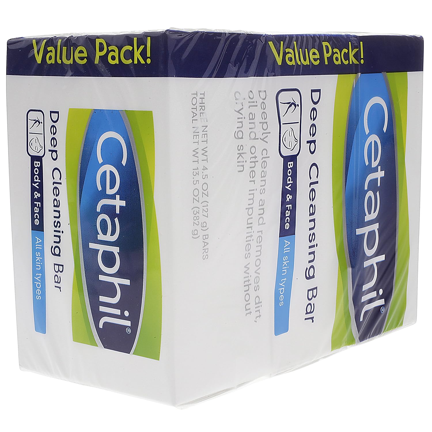 Cetaphil Deep Cleansing Face & Body Bar for All Skin Types, 3 Count: Beauty