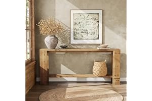 LITTLE TREE 70.87 Inch Solid Wood Console Table, 2-Tier Farmhouse Entryway Table for Behind Couch, Narrow Long Sofa Table for