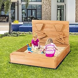 HONEY JOY Sandbox with Sand Wall, Cedar Bottomless