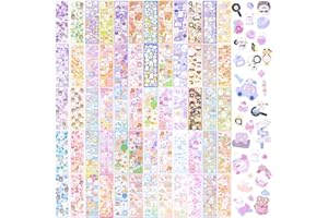 HINZIC 60 Sheets Korean Stickers Kpop Deco Stickers for Photocard Self Adhesive Colorful Stickers Cute Korean Stickers with Rabbit Bear Flower Cake for DIY Arts Craft Cards Scrapbooking Christmas Gift