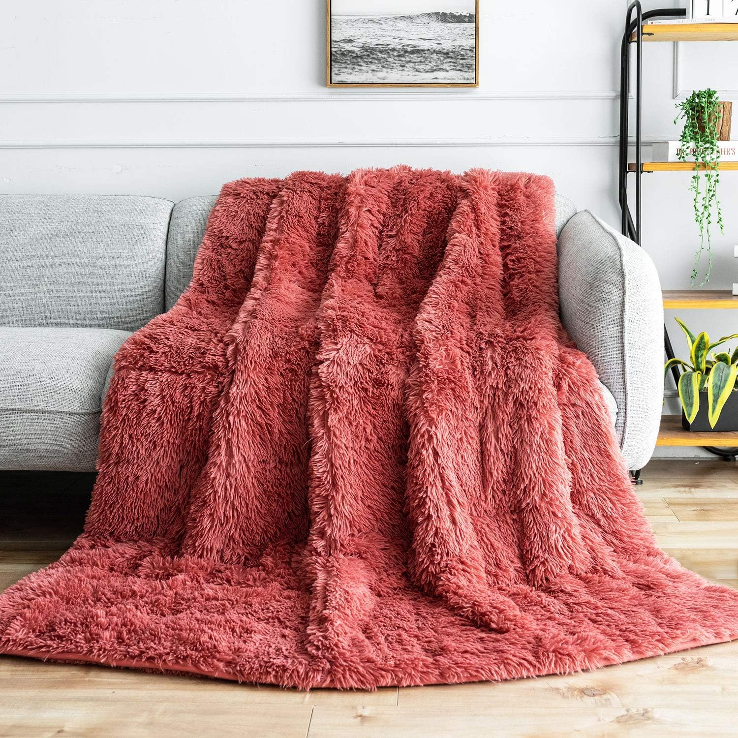BUZIO Shaggy Faux Fur Weighted Blanket 6.8kg,Super Soft Plush Fleece