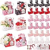 24 Set Valentine's Day 2 Cup Drink Carrier with Handle, 6 Style Heart Portable Cup Holders Floral Gift Bags with Card and Rope, Valentine Mother Teacher's Day Favor for Hot Cold Drinks Coffee(6 Style)