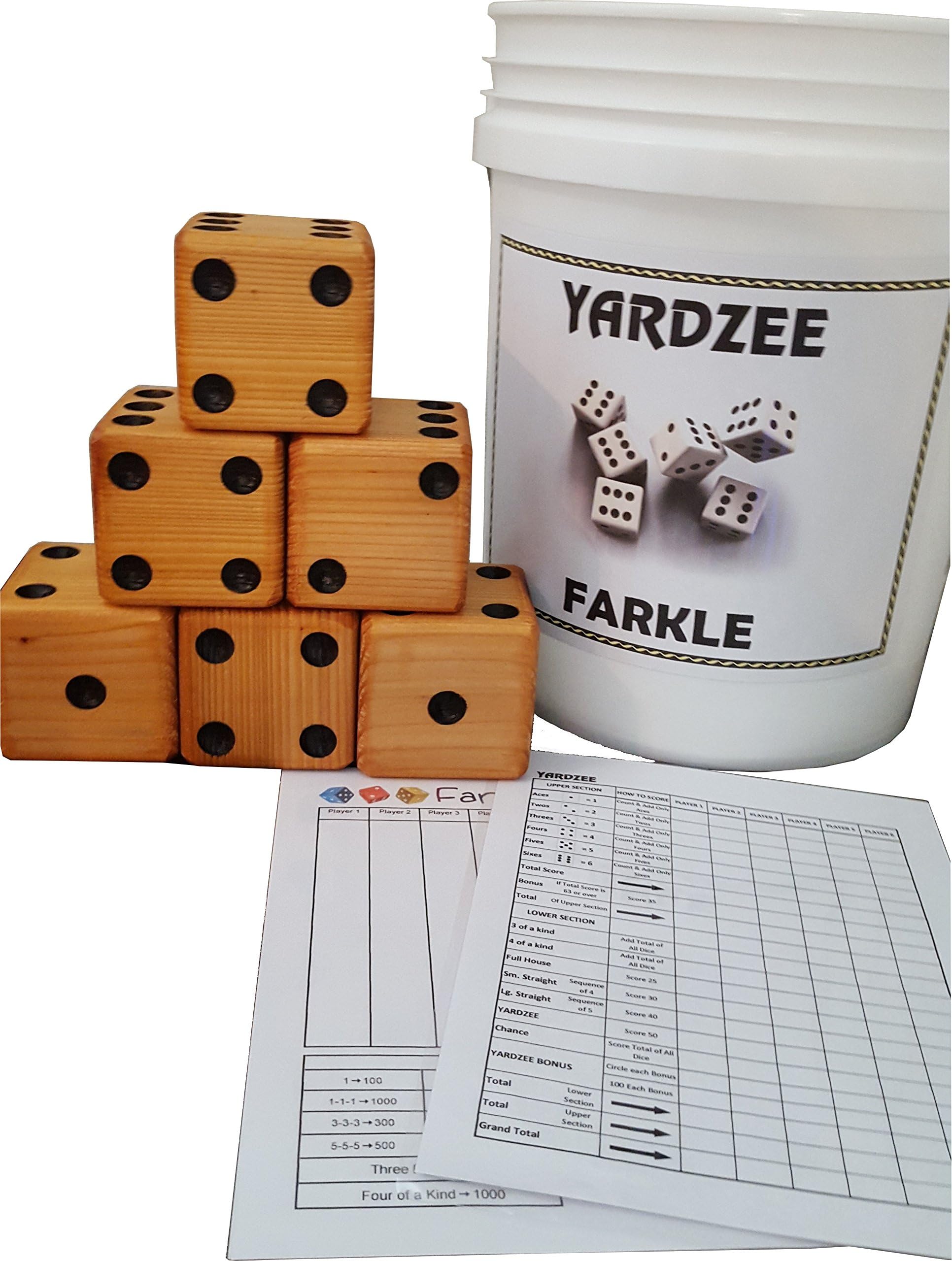 YARDZEE FARKLE Huge Big Giant Outdoor Yard Dice Game Solid Cedar (Bucket & Lid)