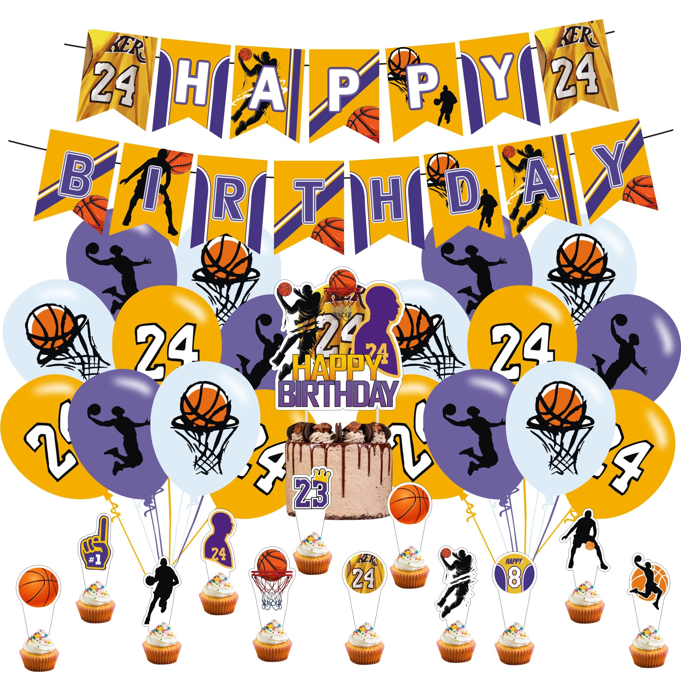 Photo 1 of 24 Basketball Birthday Party Supplies,Party Decorations Set Include Banner,Balloons,Cake Cupcake Toppers,for Boys Girls Theme Basketball Party.