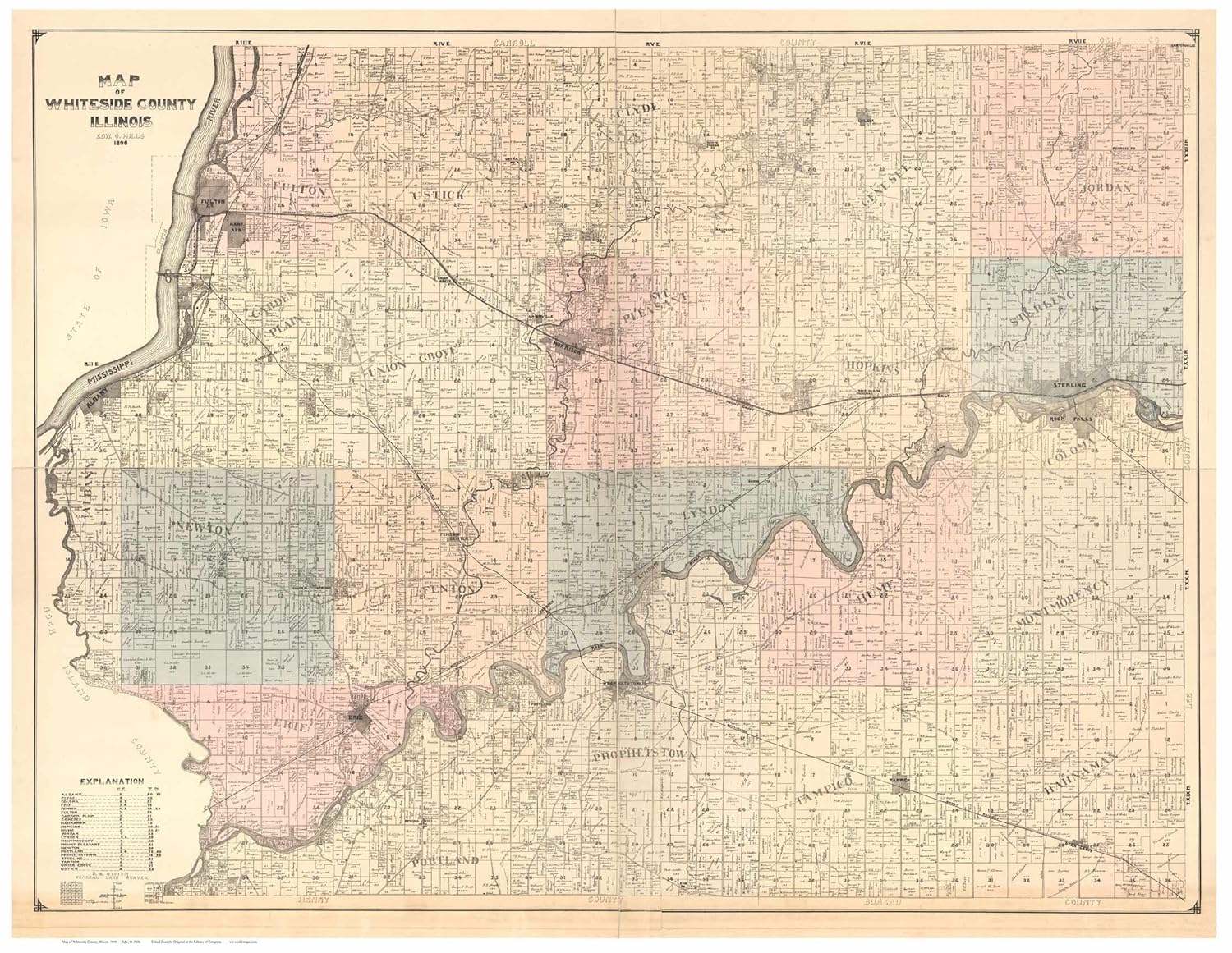 Amazon Com Whiteside County Illinois 1896 Wall Map With Farm