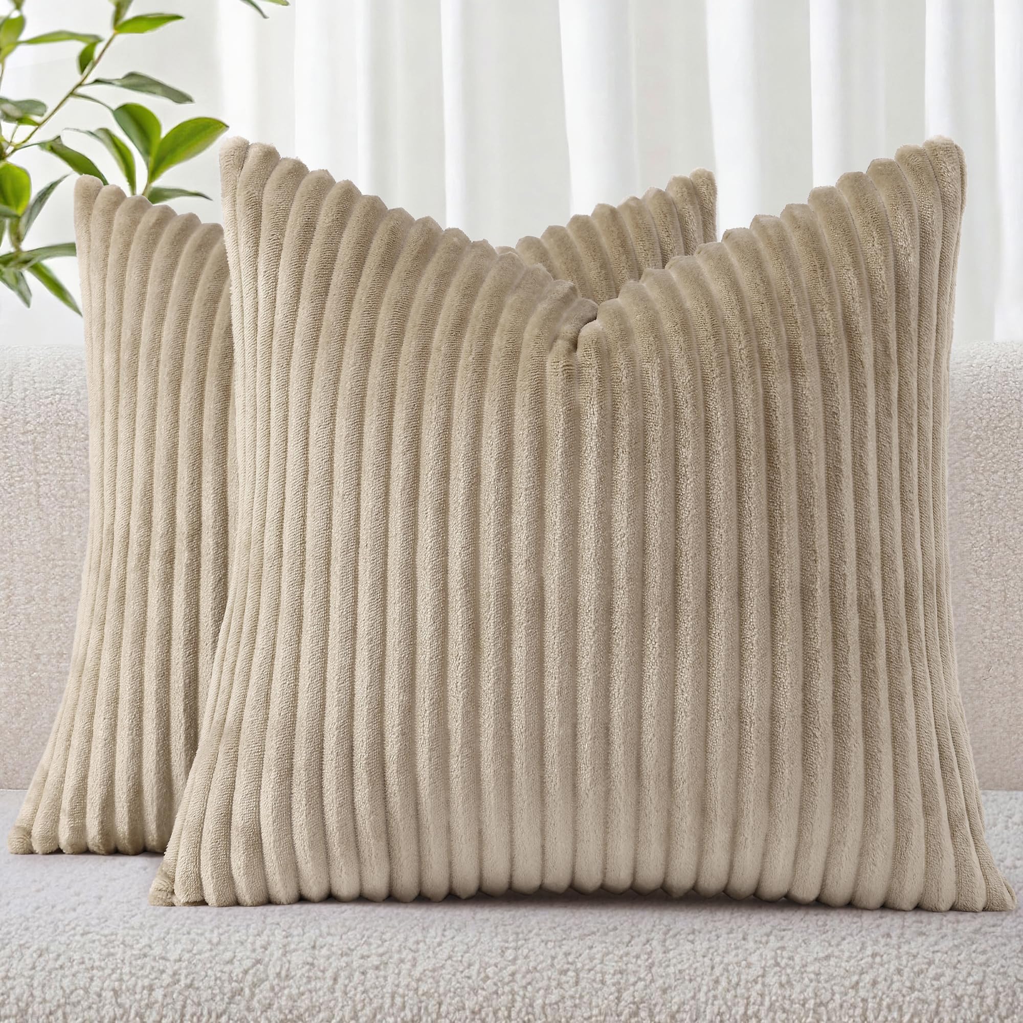 Photo 1 of Simmore Decorative Fall Throw Pillow Covers 24x24 Set of 2, Soft Natural Plush Flannel Double-Sided Fluffy Couch Pillow Covers for Sofa Living Room, Khaki