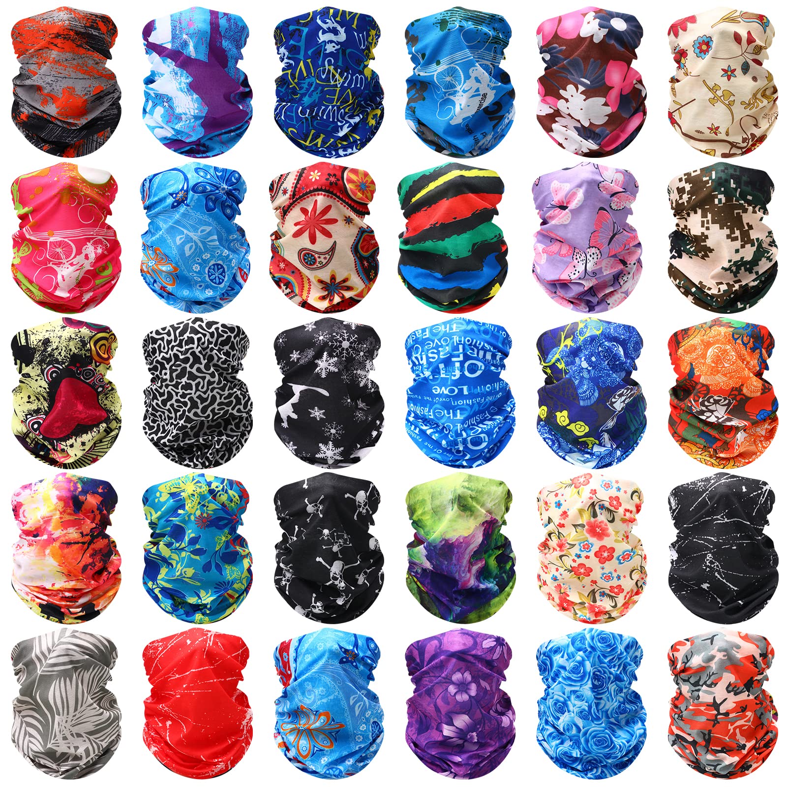 Photo 1 of Tarpop 30 Pcs Neck Gaiters Scarf Elastic Wrap Headband Sweat Absorbing Bandana for Women Men Sports Yoga Running(Fresh Style)