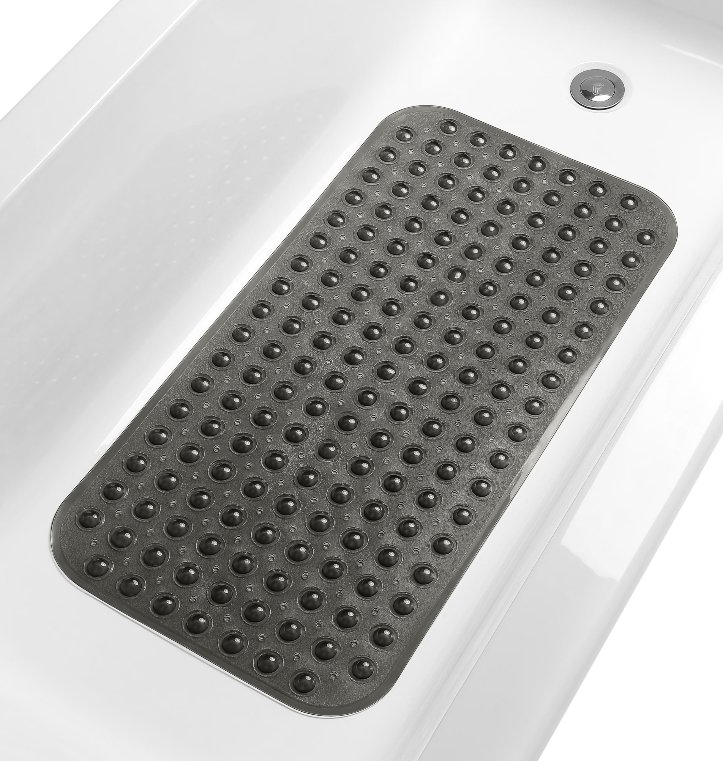 TIKE SMART Large Non-Slip Bathtub & Shower Mat 31 inch x16 inch (Smooth/Non-Textured Tubs Only) Safe, Clean, Machine-Washable, Superior Grip&Drainage, Vinyl, Transparent Black, Medium