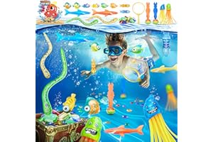 UNEEDE 37 Pcs Diving Pool Toys for Kids, Diving Toys for Kids with Storage Bag, Swimming Pool Water Toys for Kids Ages 4-8 8-12 Underwater Summer Fun Toys Set, Kids Pool Toys Pack, Beach Toys