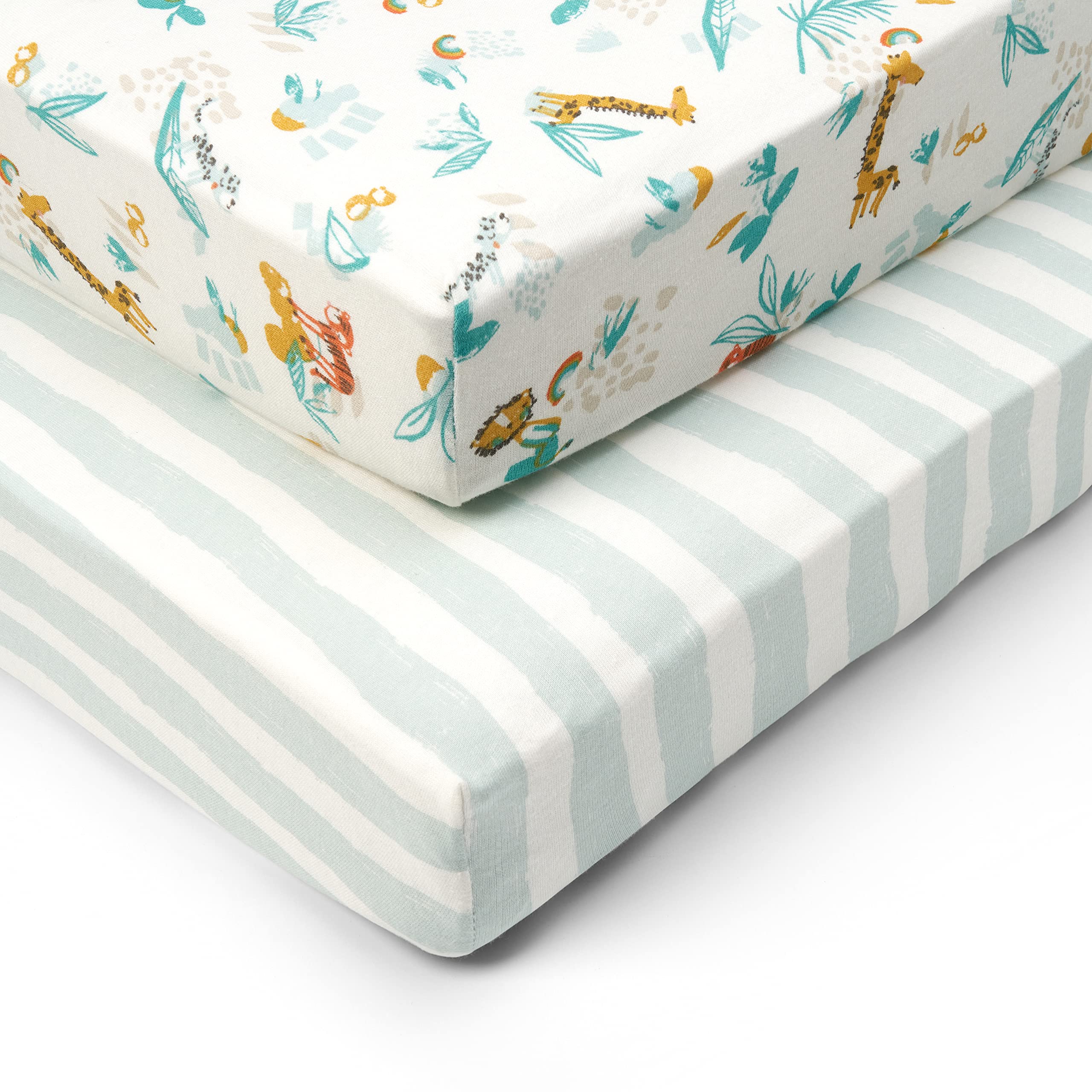 Tutti Bambini Cot Fitted Sheets 2-Pack | 100% Organic Cotton, Fits 60x120cm Mattresses | Run Wild