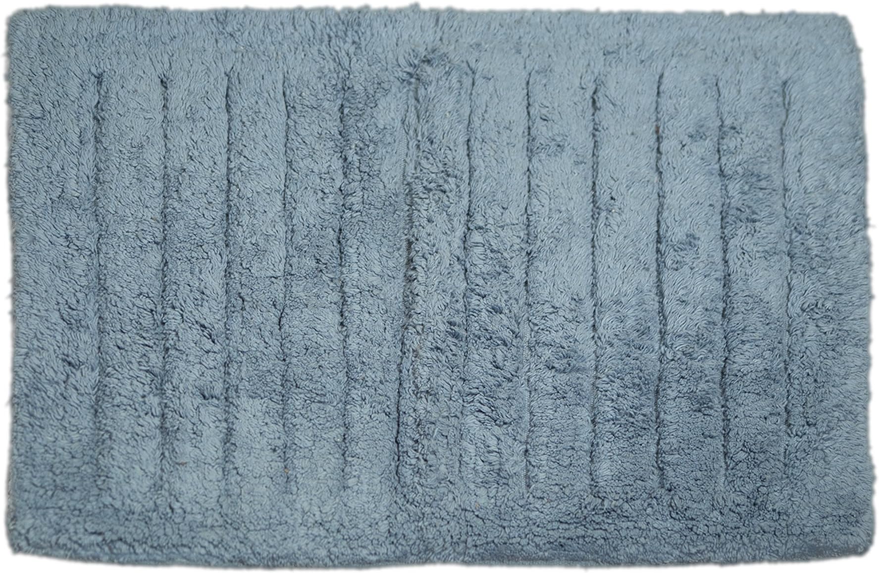 Spura Home 21"x34" Cerulean Blue Vertical Striped Bath Mat W/Plain Border