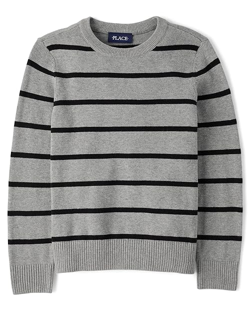 The Children's Place,Boys,Long Sleeve Crew Neck Pullover Sweater,Smoke Gauge Stripe,X-Large