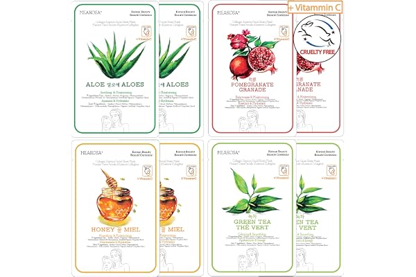 MEAROSA Korean skin care Vitamin C Collagen Firming Essence Facial Sheet Masks Premium Quality Sensitive Skin (8 Sheets Varie