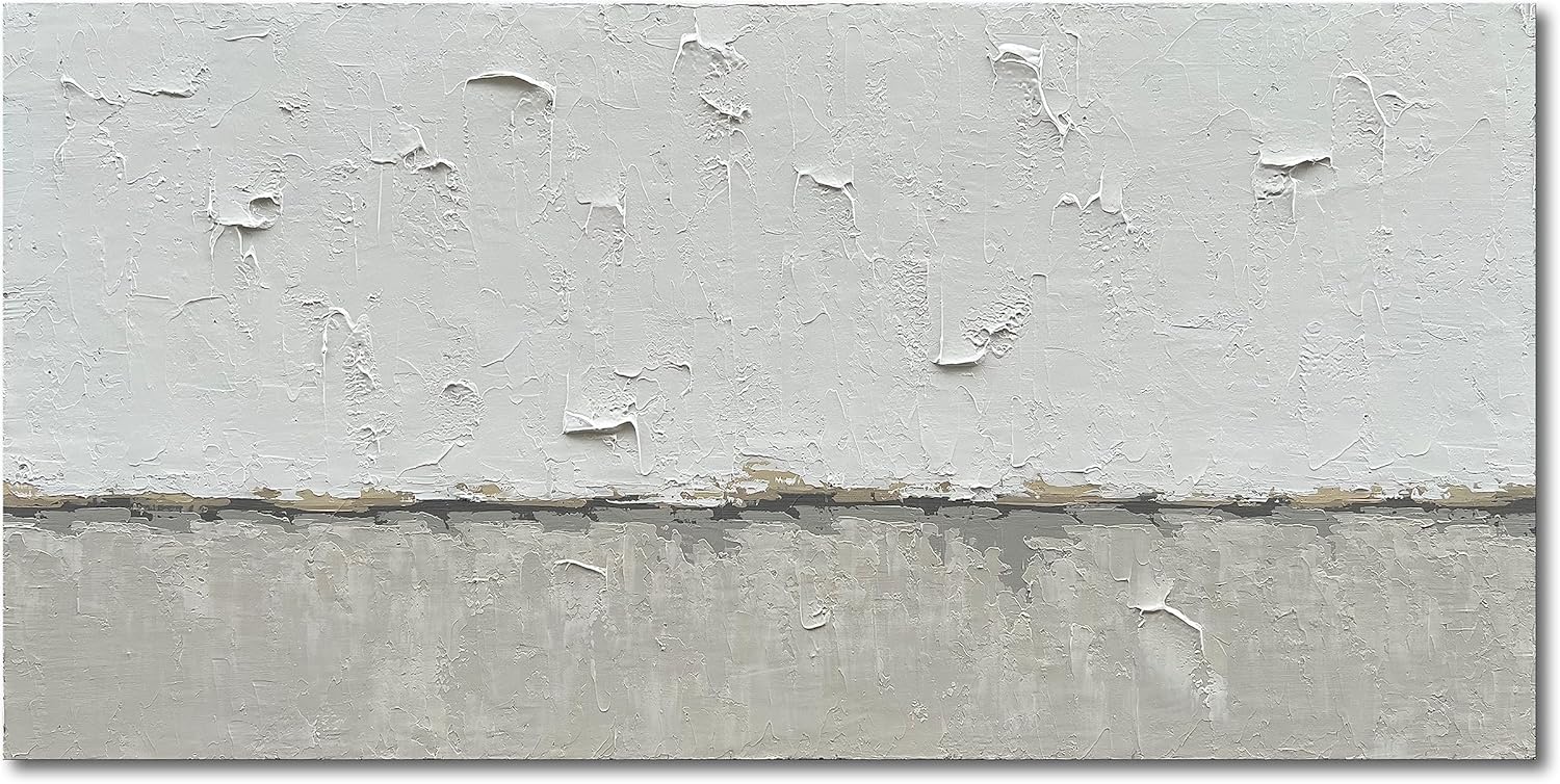 Paintings - NANKAI Hand-Painted Grey and White Minimalist Oil Painting 30x60 Inch Large Contemporary Art Oil Painting, Home, Office Wall Decoration Oil Painting