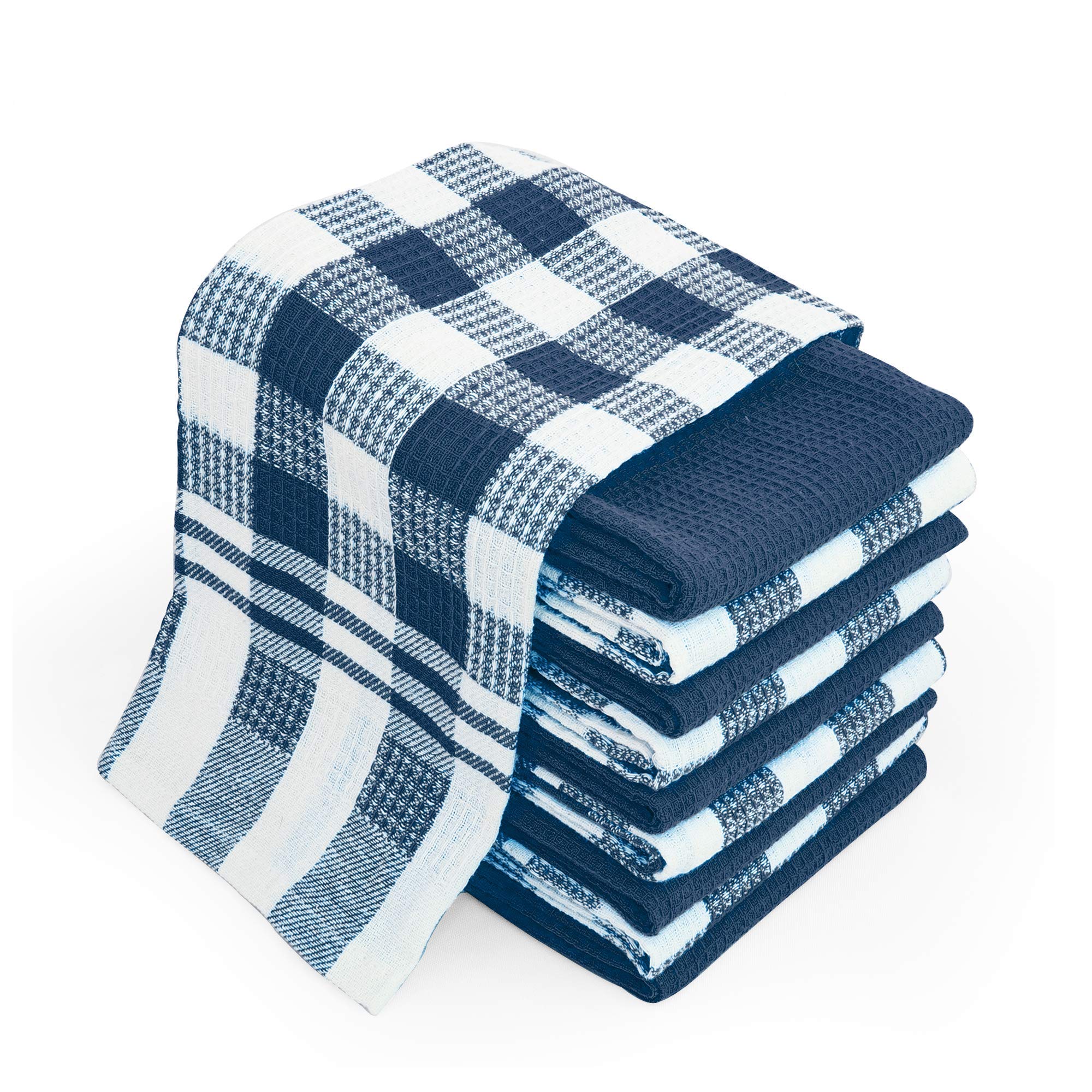 Chef Pomodoro Everyday Kitchen Towels - 10-Pack - 100% Pure Cotton Waffle Dishcloth, 38 cm x 63 cm | 15 in x 25 in (Pack of 10, Dark Teal)